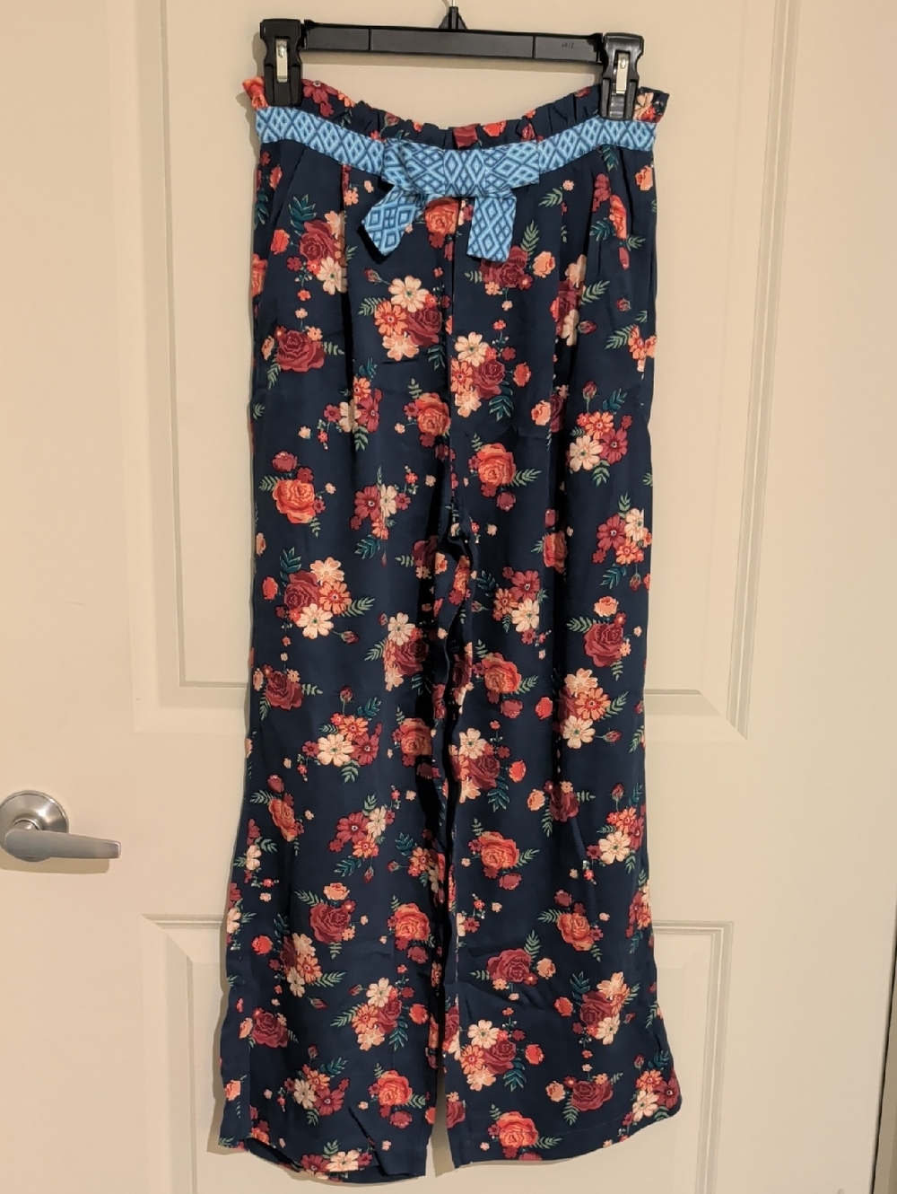 Matilda Jane Navy Wide-Leg Floral Pants with Blue Tie